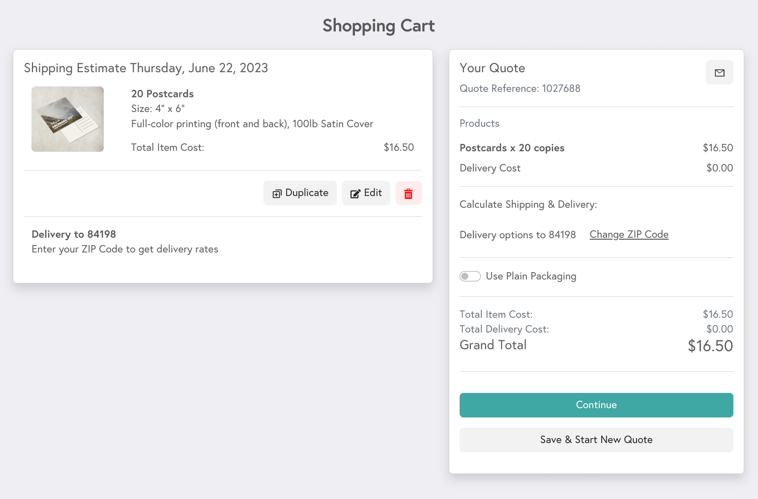 A preview of Mixam's shopping cart on a mobile device featuring multiple prints of the same design.