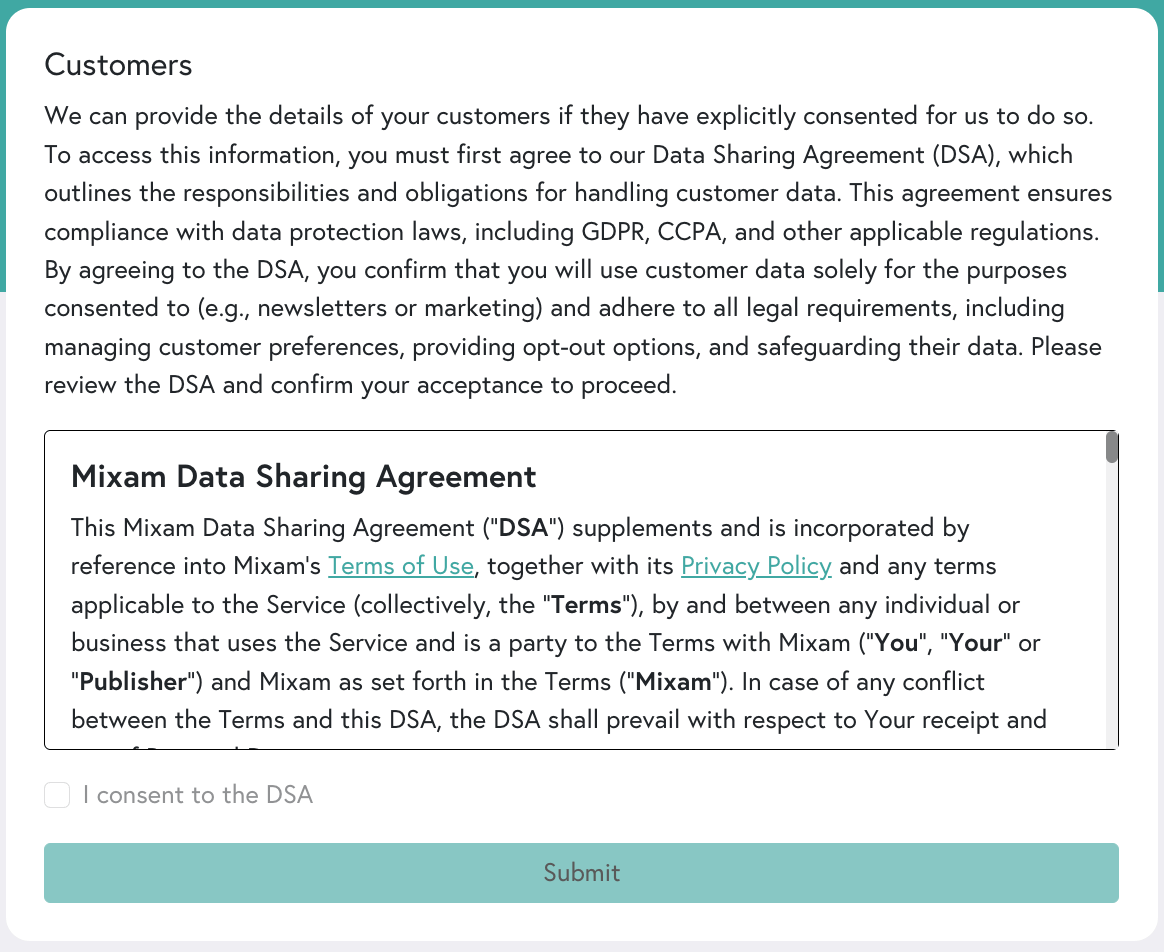 An overview of the Customers section for Mixam's print-on-demand service, PrintLink.