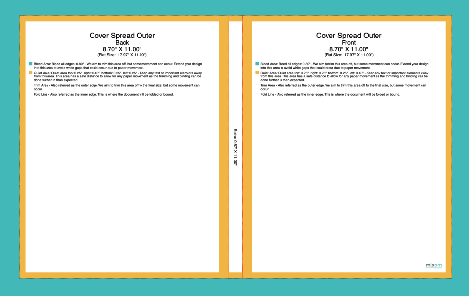 A layflat binding template with guidelines