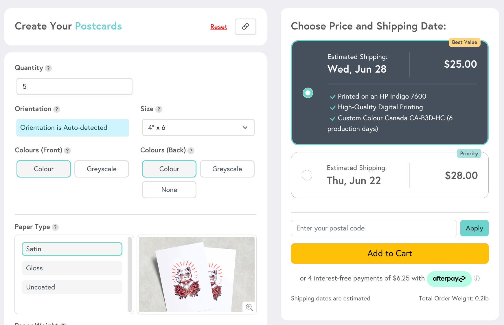 Preview of Mixam's Instant Quote Calculator, featuring various print options and their corresponding prices.