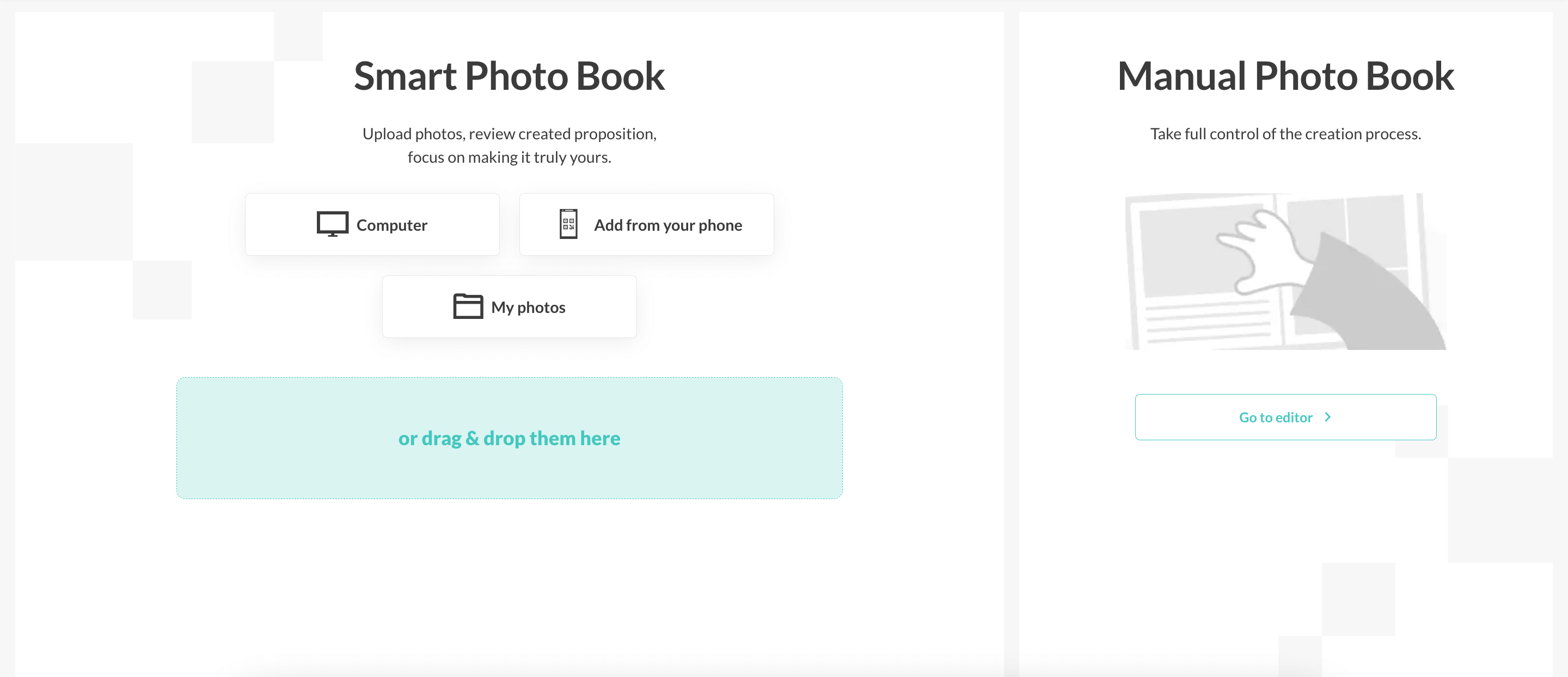 Smart Photo Book and Manual Photo Book image upload options