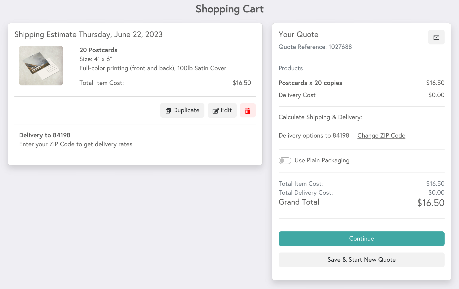 A preview of Mixam's shopping cart on a mobile device featuring multiple prints of the same design.