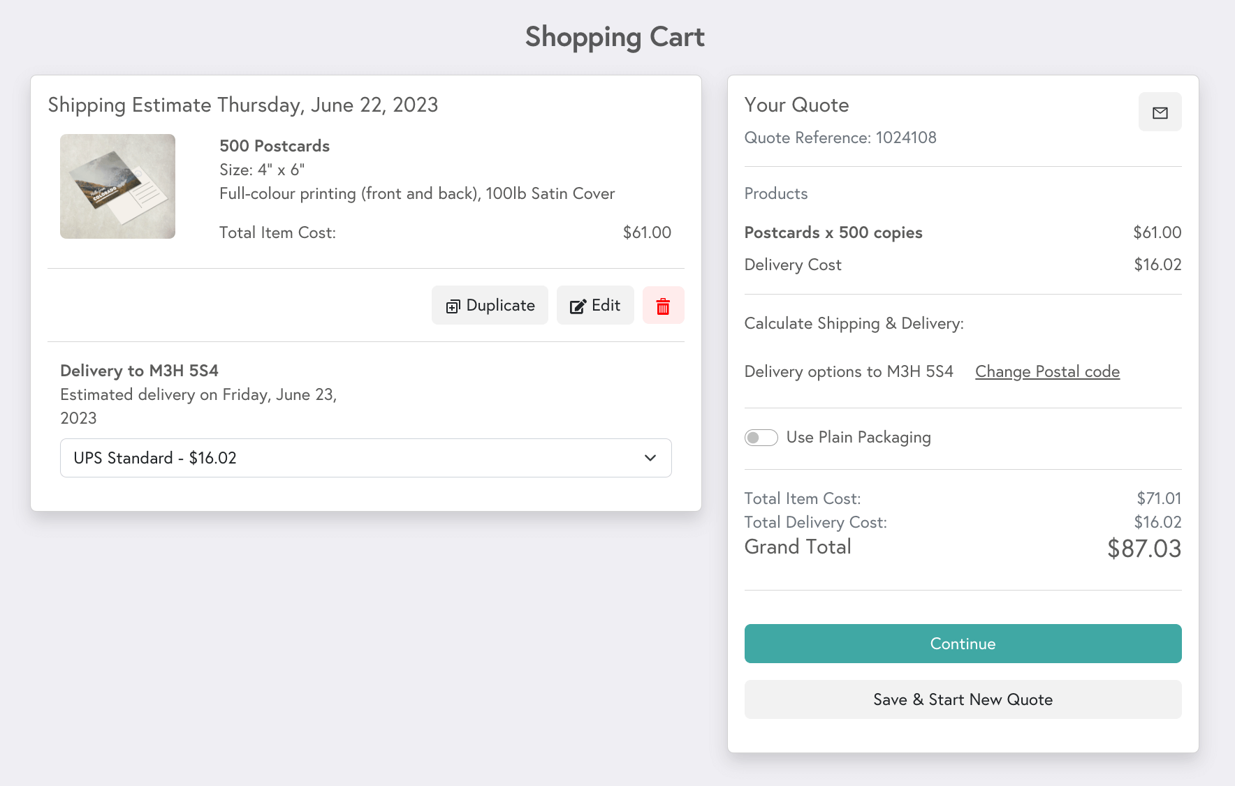 Shopping cart preview showing a multi-part order with a price and a shopping cart button for Mixam.