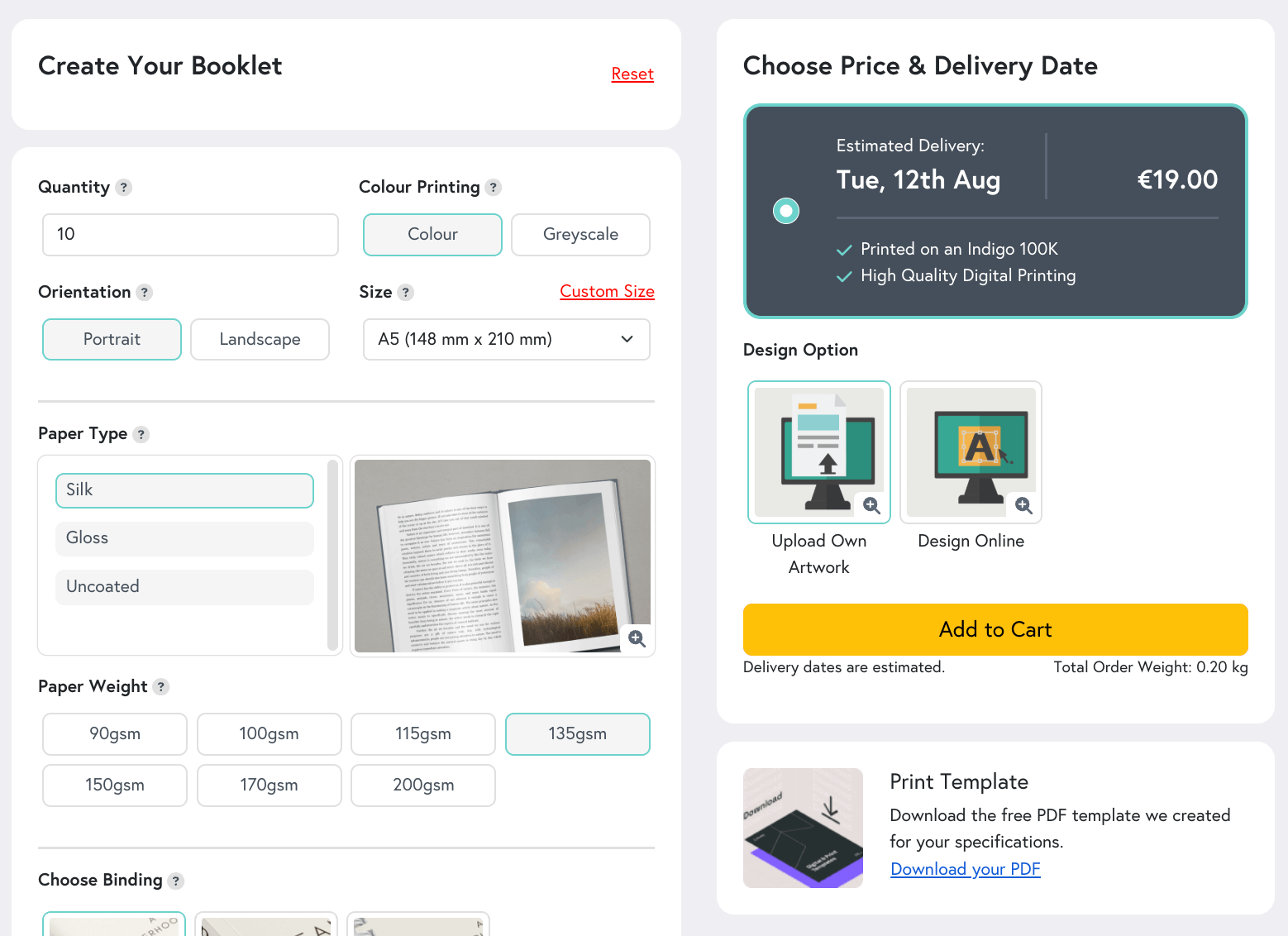 An overview of a quote for booklets on Mixam's Instant Quote Calculator