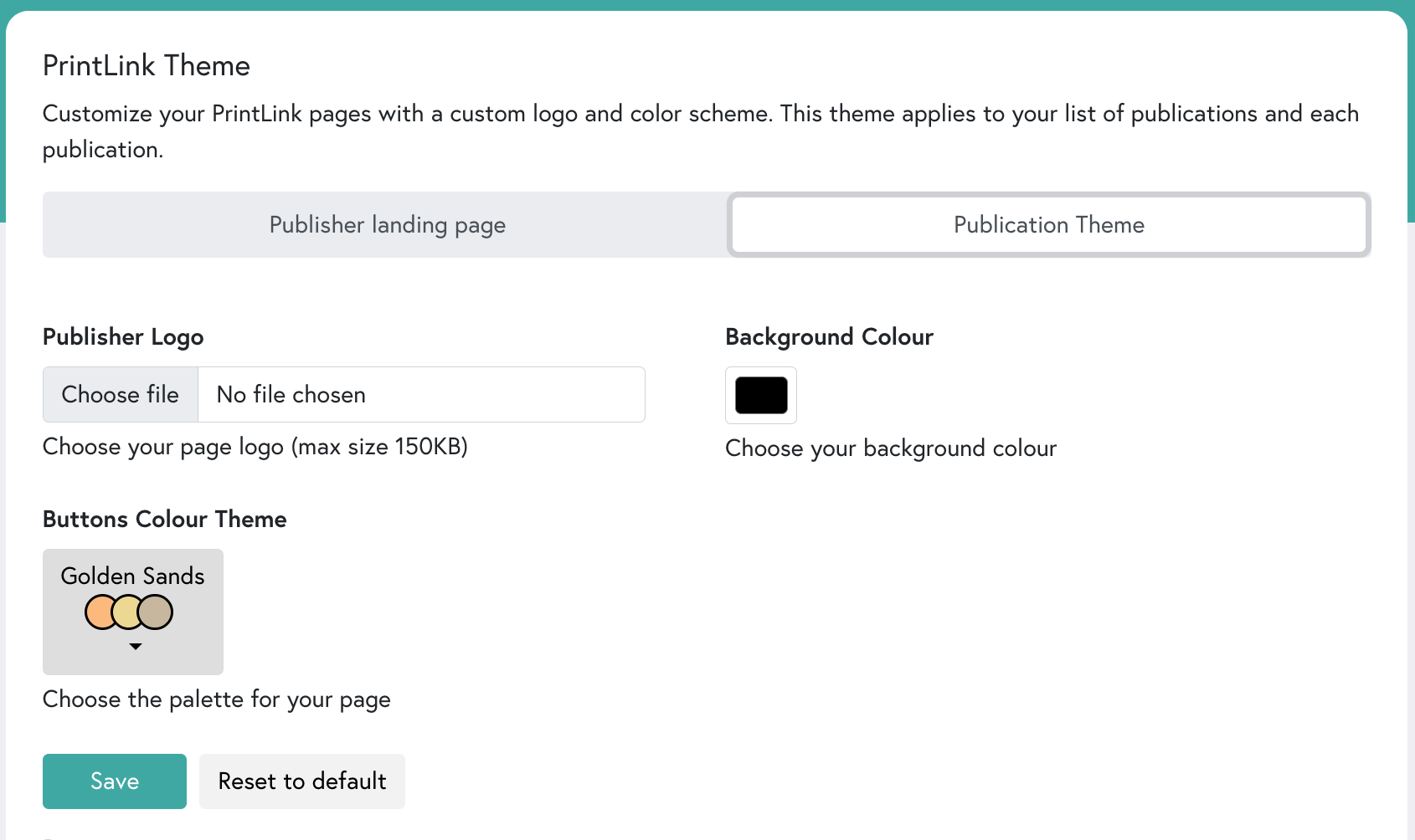 A summary of the Publication Theme section for Mixam's print-on-demand service, PrintLink.