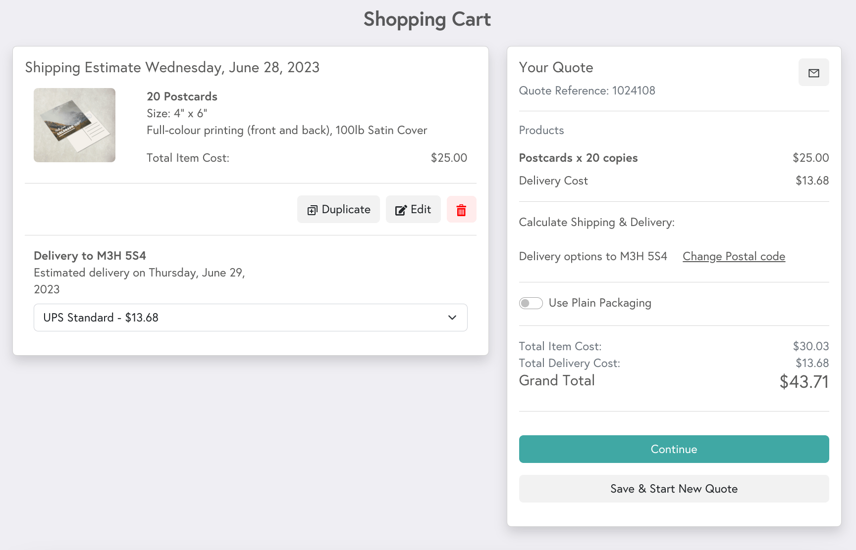 A preview of Mixam's shopping cart on a mobile device featuring multiple prints of the same design.
