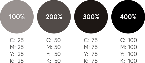 Several degrees of ink saturation shown in black